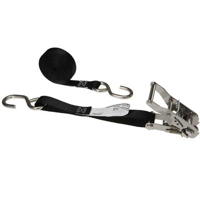 Tali Ratchet Hitam 1 X 10' dengan Ratchet Baja Tahan Karat dengan Kait S
